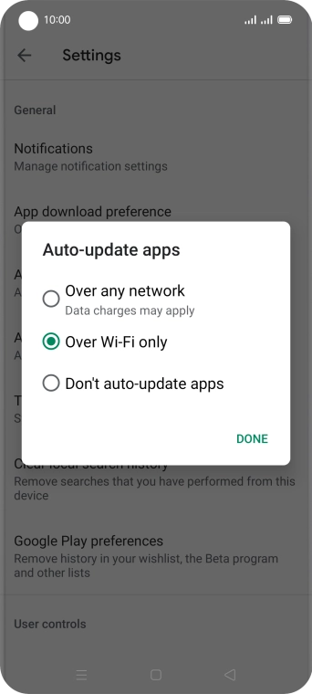 To turn on automatic update of apps using mobile network, press Over any network.