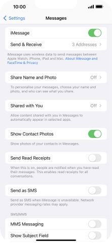 Press the indicator next to 'Send as SMS' to turn the function on or off.