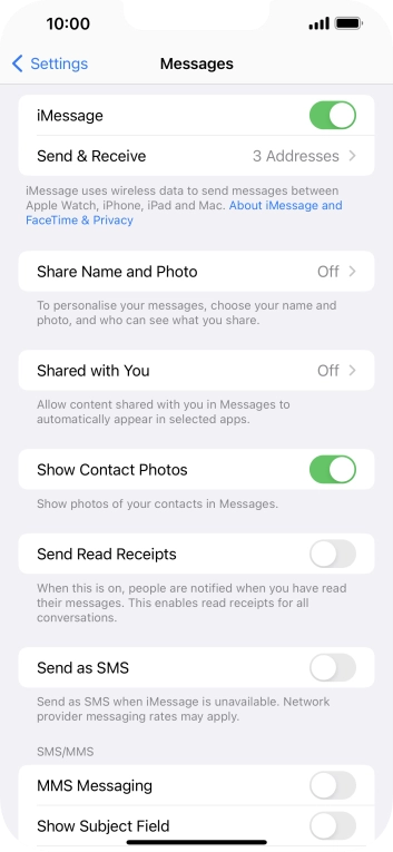 Press the indicator next to 'Send as SMS' to turn the function on or off.