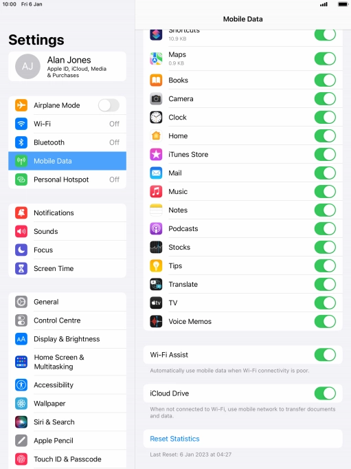 Press the indicator next to 'Wi-Fi Assist' to turn the function on or off.