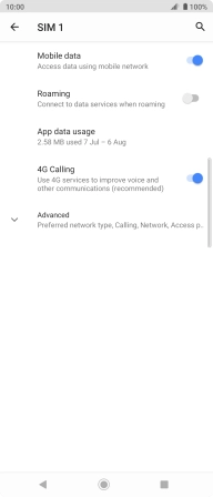 Press the indicator next to 'Roaming' to turn the function on or off.