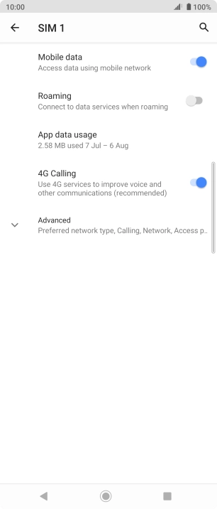 Press the indicator next to 'Roaming' to turn the function on or off.