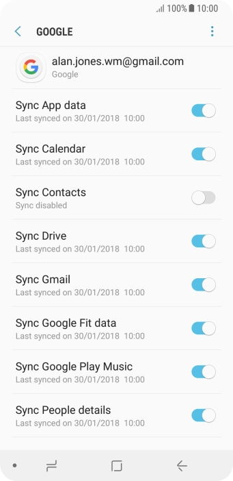 Press the indicator next to 'Sync Contacts' to turn on the function.