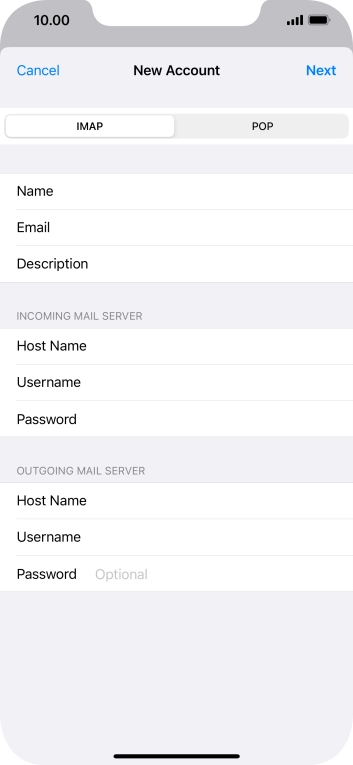 Press Password and key in the password for your email account. Press Password and key in the password for your email account.