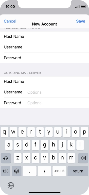 Press Username and key in the username for your email account.