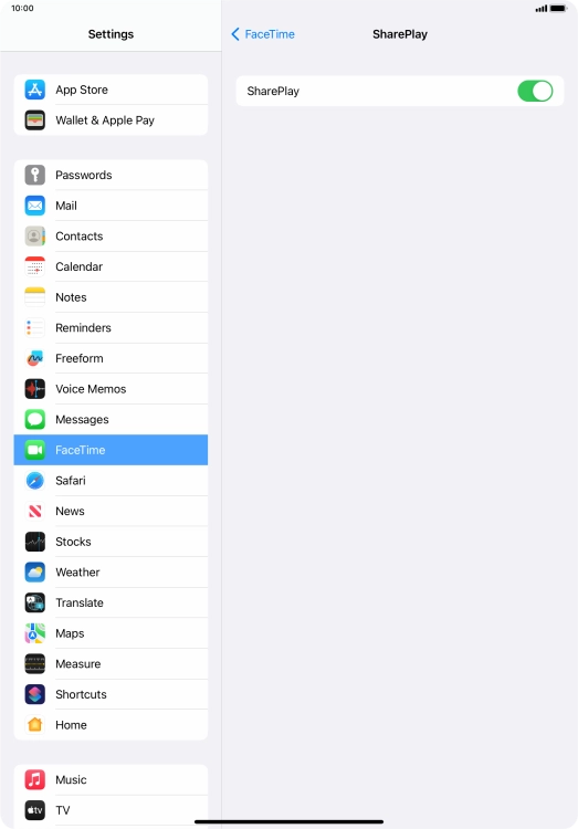 Press the indicator next to 'SharePlay' to turn the function on or off.