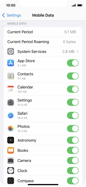 Press the indicators next to the required applications to turn the function on or off.