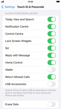Press the indicator next to 'Erase Data' to turn the function on or off.