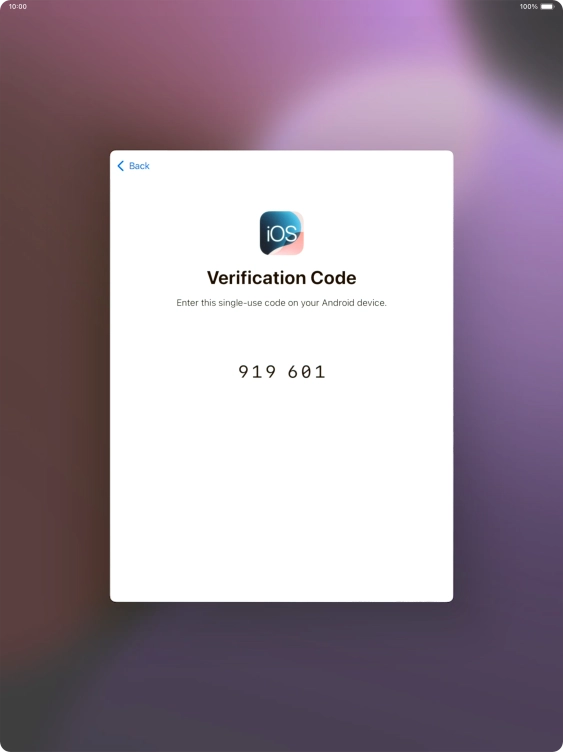 Follow the instructions on the screen and in the 'Move to iOS' app to transfer the content from the Android device to your tablet and set up your tablet and prepare it for use.
