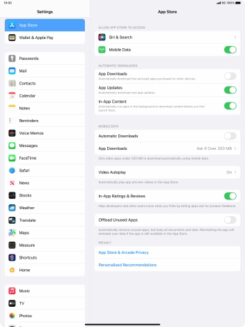 Press the indicators next to the required content types to turn the function on or off.