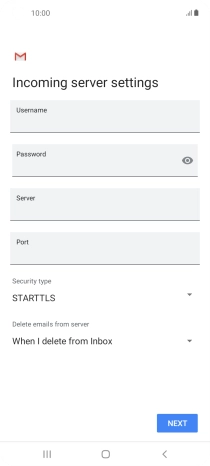 Press the field below 'Username' and key in the username for your email account.