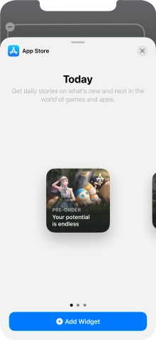 Slide your finger right or left on the screen to select the required widget size.