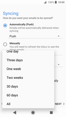 Press the required setting.