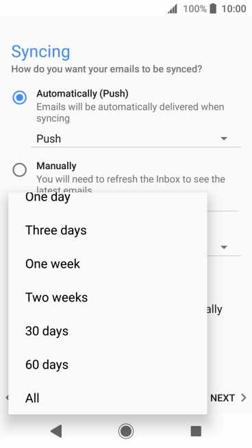 Press the required setting.