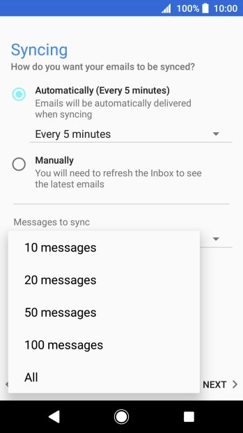 Press the required setting.