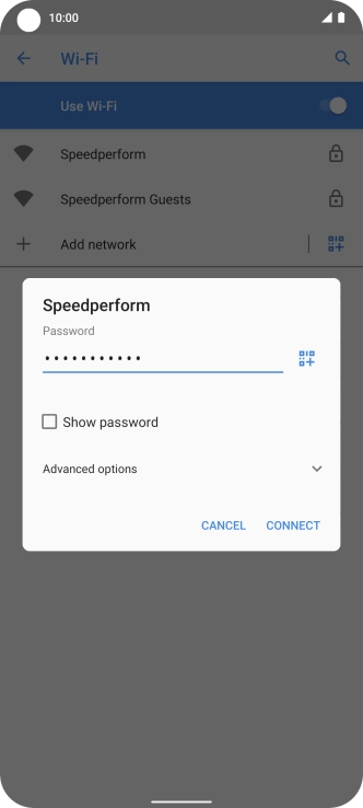 Key in the password for the WiFi network and press CONNECT.