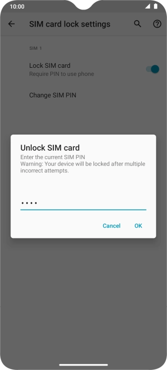Key in your SIM PIN and press OK. The default SIM PIN is 0000.