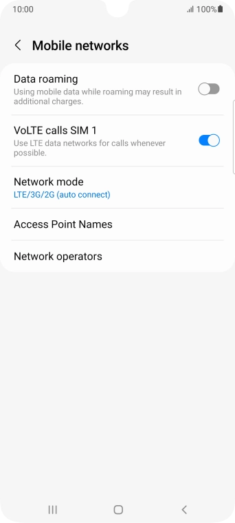 Press the indicator next to 'VoLTE calls ‹SIM›' to turn the function on or off.