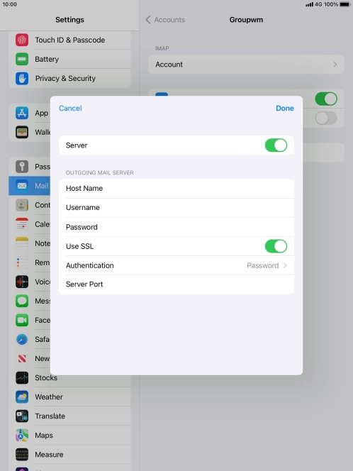 Press the indicator next to 'Use SSL' to turn off the function.