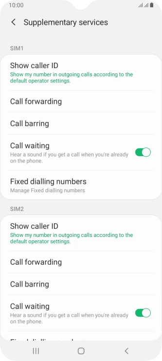 Press Call forwarding below the required SIM.