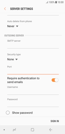 Press the indicator next to 'Require authentication to send emails' to turn on the function.