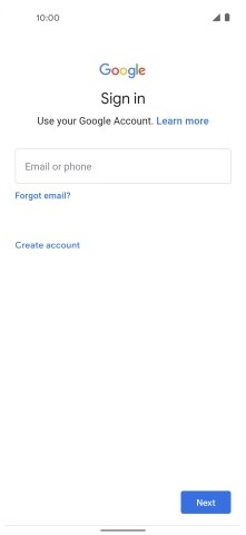 If you don't have a Google account, press Create account and follow the instructions on the screen to create an account.