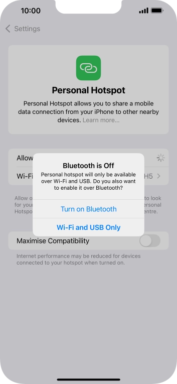If WiFi is turned on, press Wi-Fi and USB Only.