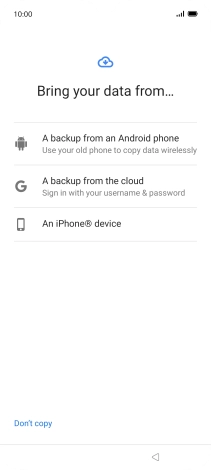 Press the required transfer method and follow the instructions on the screen to transfer the content from another phone.