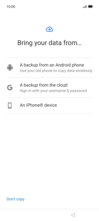 Press the required transfer method and follow the instructions on the screen to transfer the content from another phone.