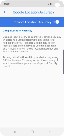 If you press the indicator next to 'Improve Location Accuracy' to turn on the function, your phone can find your exact position using the GPS satellites, the mobile network and nearby WiFi networks. Satellite-based GPS requires a clear view of the sky.