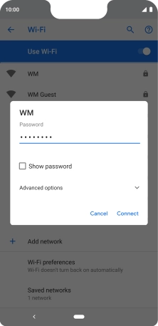 Key in the password for the WiFi network and press Connect.