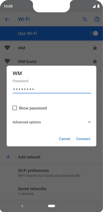 Key in the password for the WiFi network and press Connect.