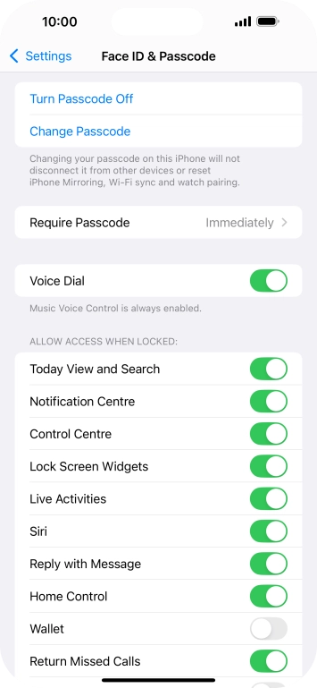 Press Turn Passcode Off and key in the lock code.