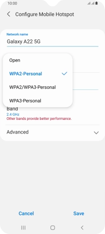 Press WPA3-Personal to password protect your WiFi hotspot.