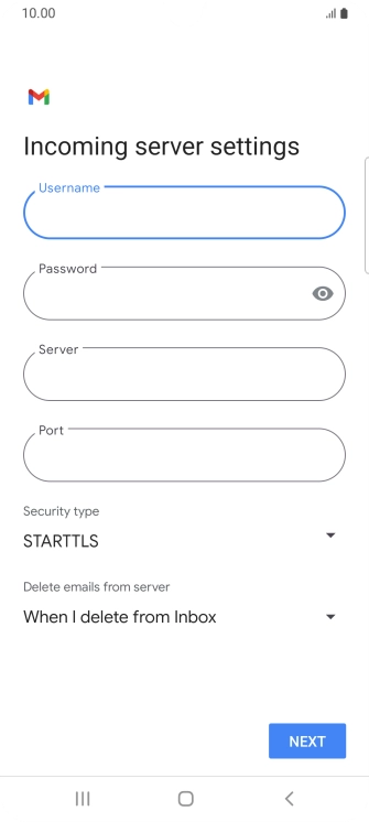Press the field below 'Server' and key in the name of your email provider's incoming server.