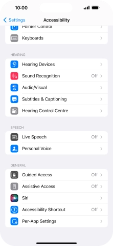 Press the required category below 'HEARING' and follow the instructions on the screen to select the required settings.