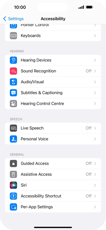 Press the required category below 'HEARING' and follow the instructions on the screen to select the required settings.