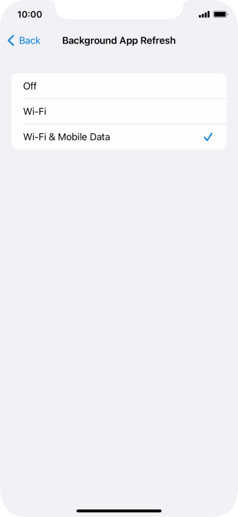 To turn off background refresh of apps, press Off. To turn off background refresh of apps, press Off.