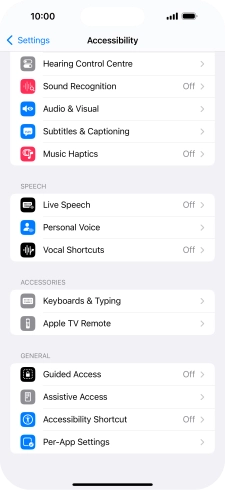 Press the required category below 'SPEECH' and follow the instructions on the screen to select the required settings.