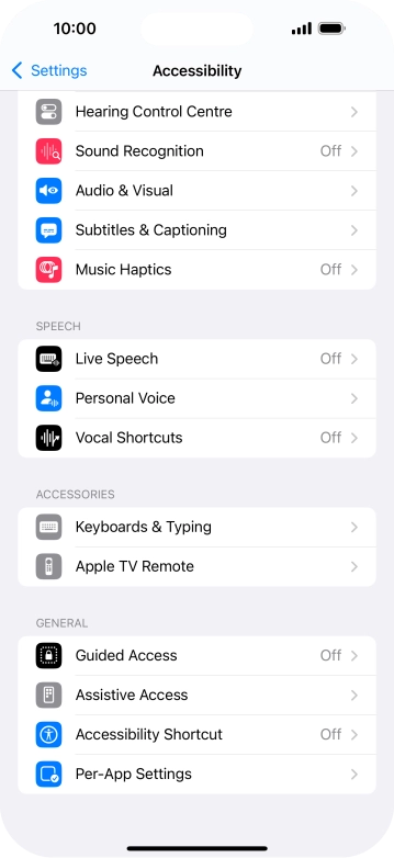 Press the required category below 'SPEECH' and follow the instructions on the screen to select the required settings.
