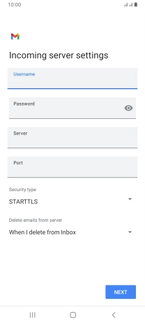 Press the field below 'Server' and key in the name of your email provider's incoming server.
