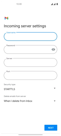 Press the field below 'Server' and key in the name of your email provider's incoming server.