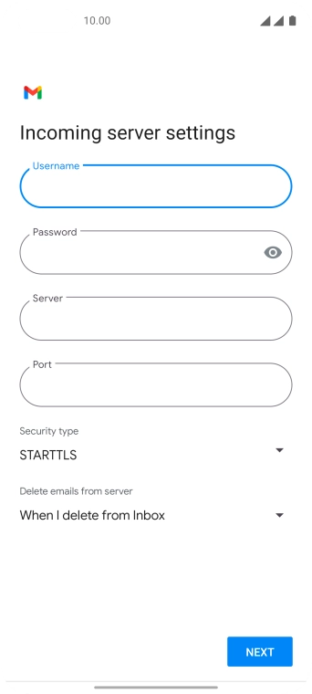 Press the field below 'Server' and key in the name of your email provider's incoming server.