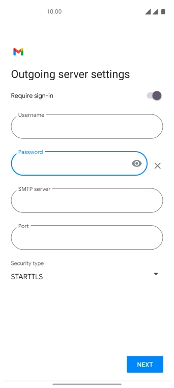 Press the field below 'SMTP server' and key in the name of your email provider's outgoing server.