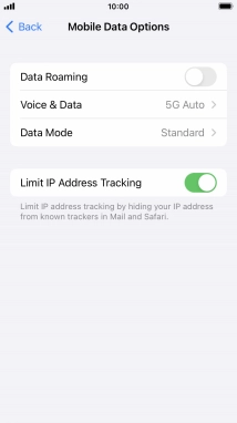 Press the indicator next to 'Data Roaming' to turn the function on or off.