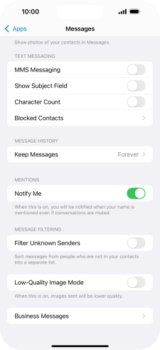 Press the indicator next to 'MMS Messaging' to turn on the function.