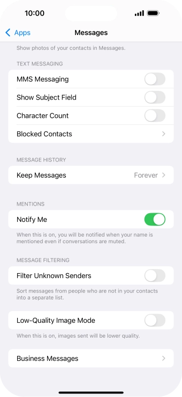 Press the indicator next to 'MMS Messaging' to turn on the function.