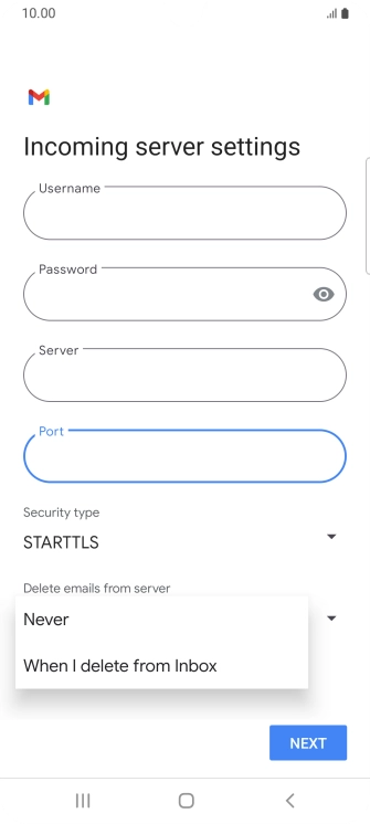 Press Never to keep emails on the server when you delete them on your phone.