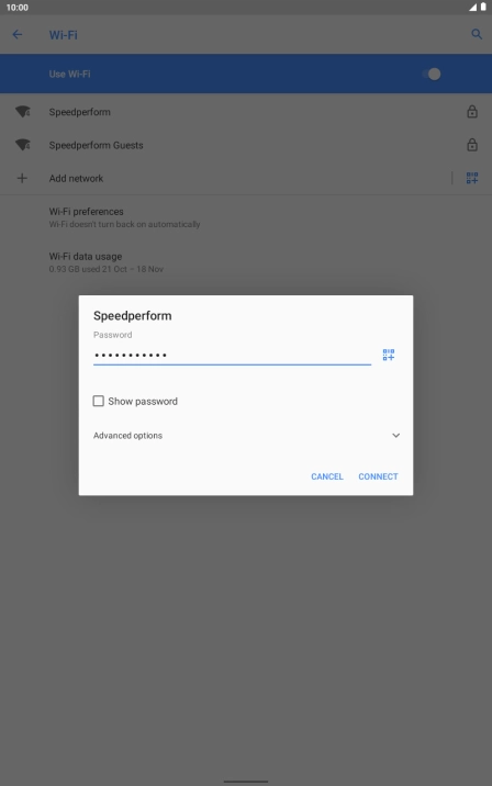 Key in the password for the WiFi network and press CONNECT.