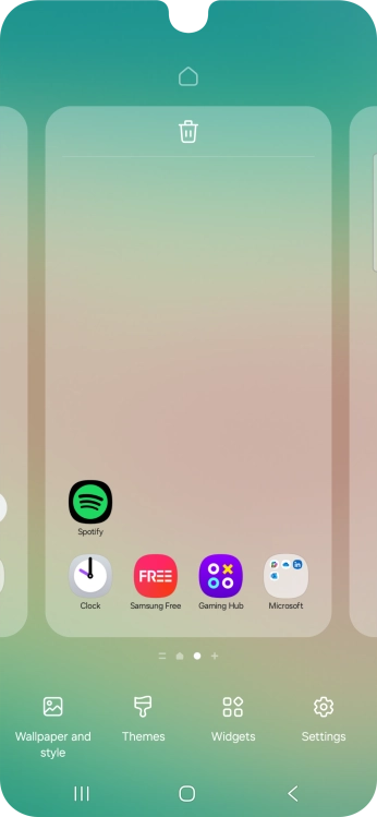 Press the remove icon to remove the home screen page.